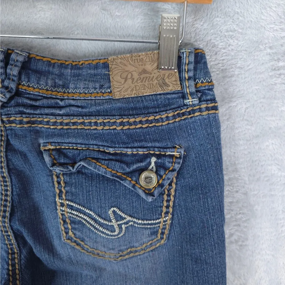 Rue 21 Premiere Denim Jeans Womens 1/2 Blue Button Fly Flap Pockets Low Rise Y2K - Image 6