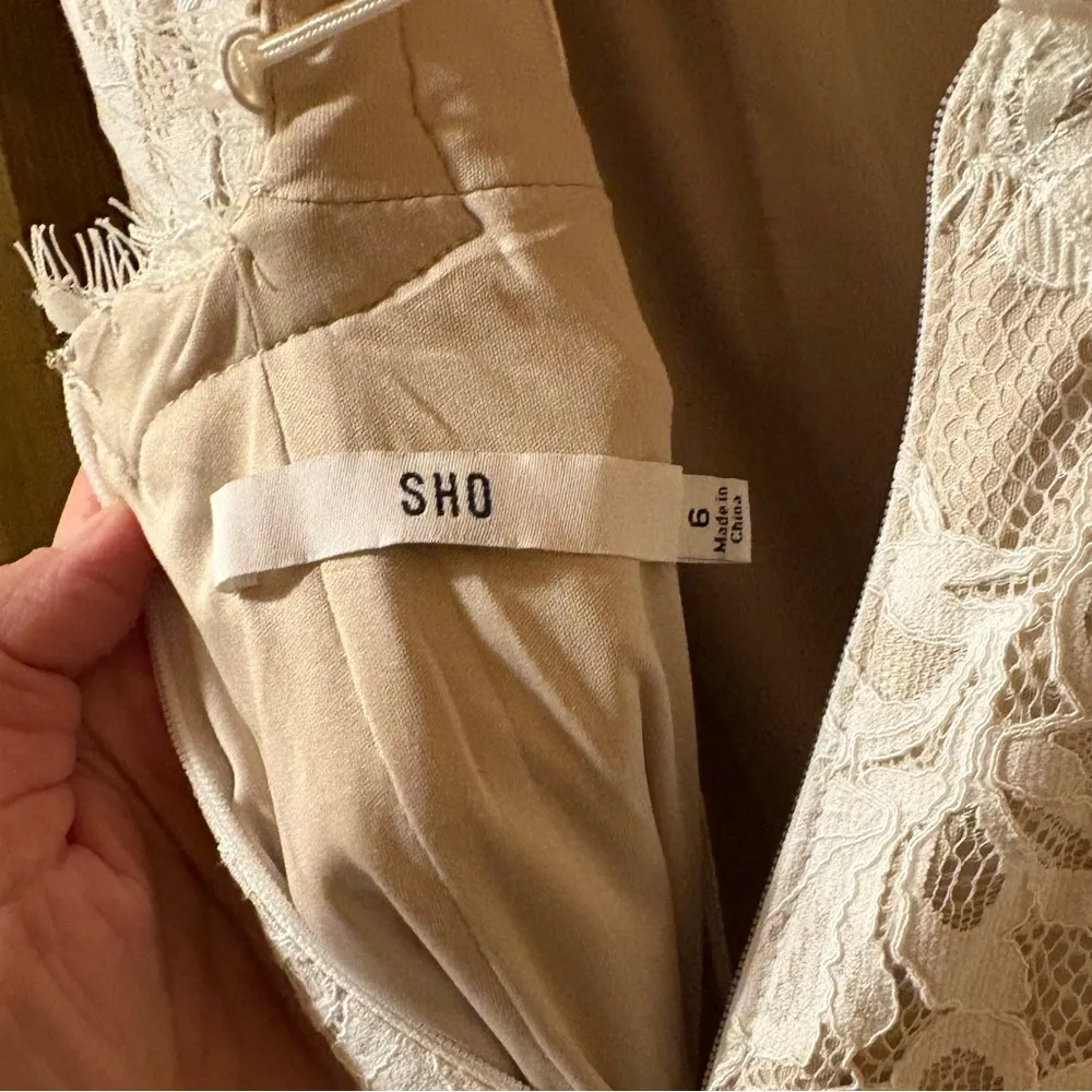 SHO  White Lace Mini Dress with Lace Up Back - Image 4