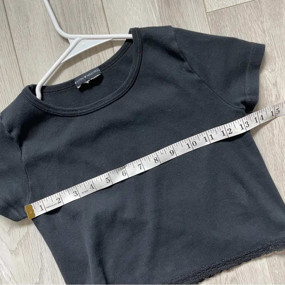 Brandy Melville Ribbed Lace Trim Crop T Shirt Black (one size) indie coquette - Image 3