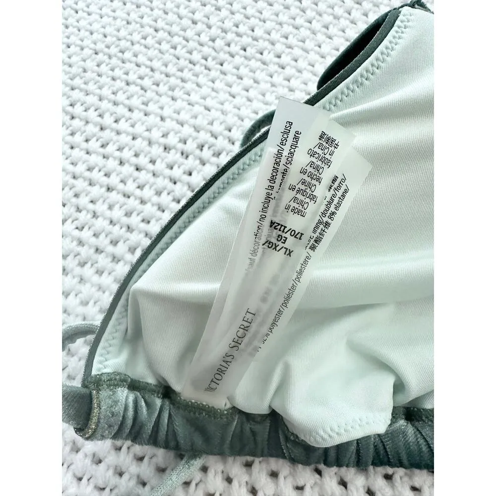 Victoria’s Secret Sage Green Velvet String Bikini Top High Cut Bottoms L/XL - Image 6