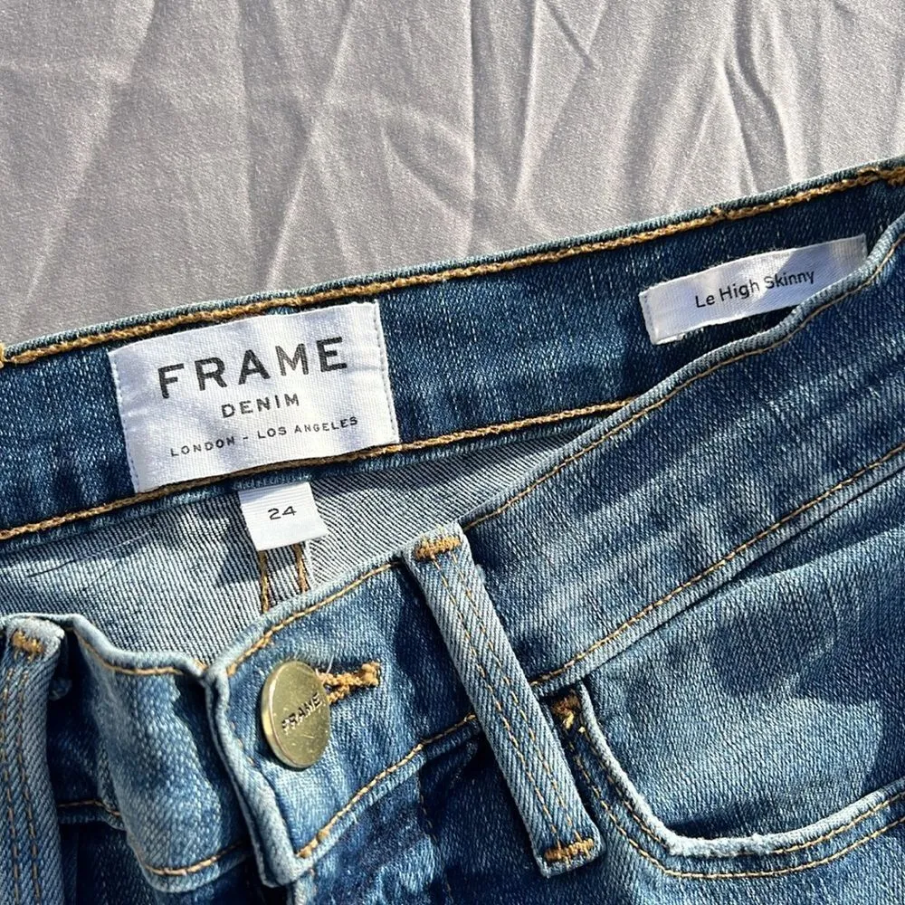FRAME‎ | Le High Skinny Distressed Raw Hem Jeans size 24 C19 - Image 6