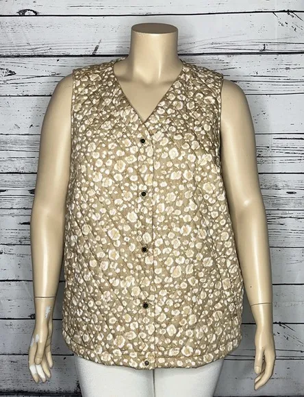 Isaac Mizrahi Live! Size 2X Tan Snap Button Front Quilted Cotton Vest Jacket - Image 1