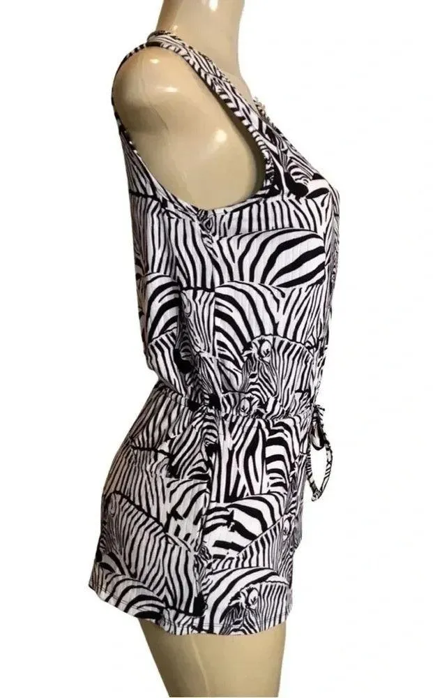 Flora Nikrooz Size Small Zebra Print Sleeveless Shorts Romper. New With Tags - Image 3