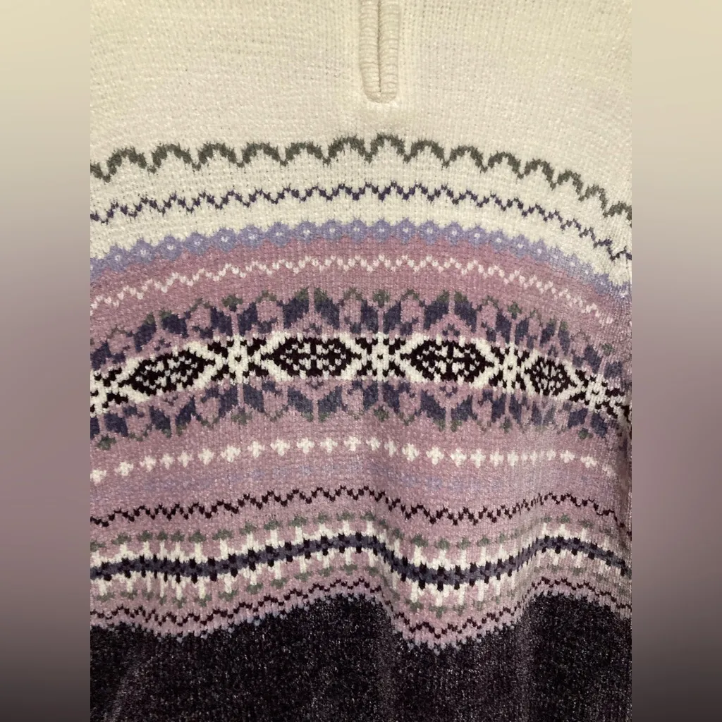Carolyn Taylor Purple Fair Isle Mock Neck Chenille Knit Sweater - Image 6