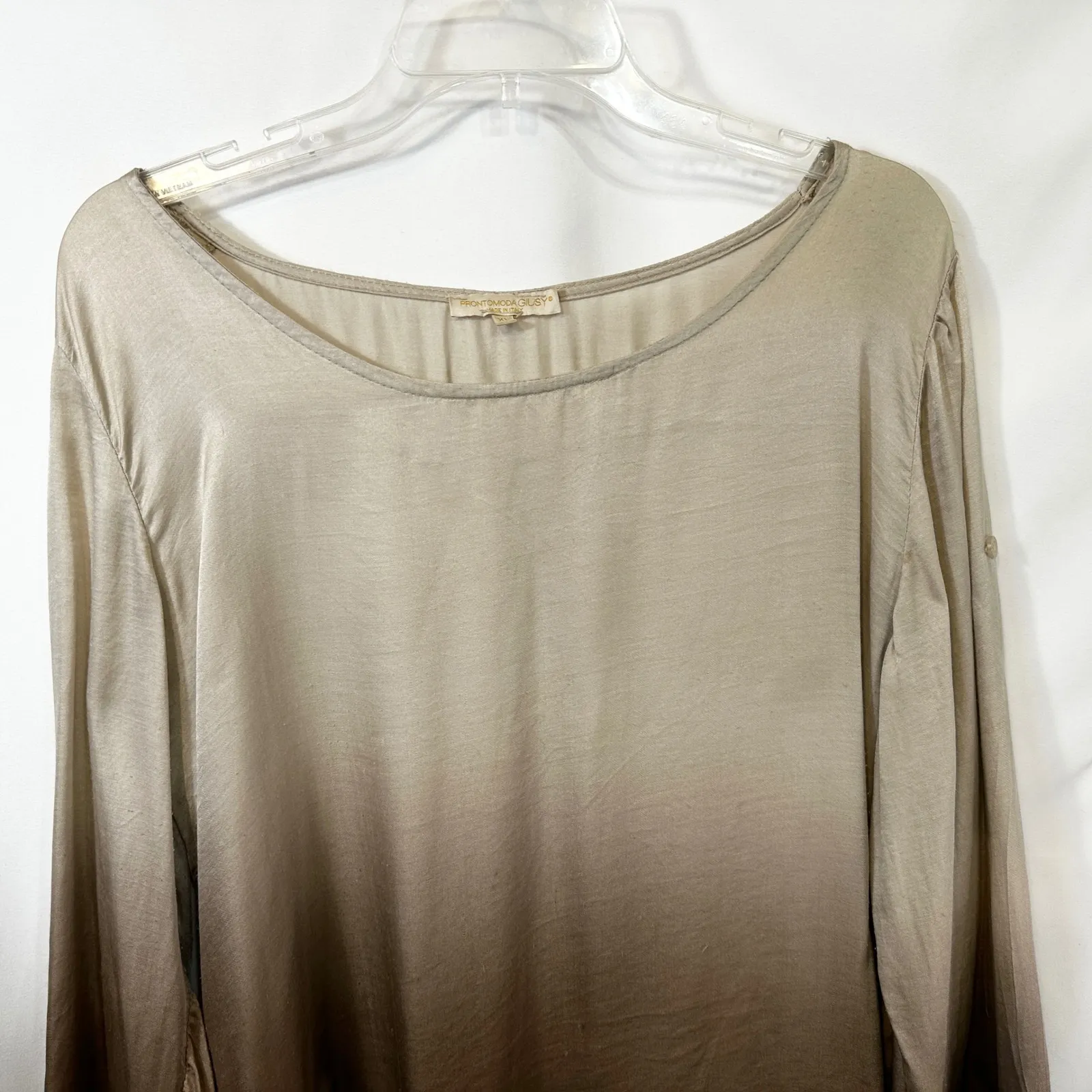 Prontomoda Giusy XL Top Ombre Silk Italy Quiet Luxury Old Money Dip Dye 1769 Tan - Image 5