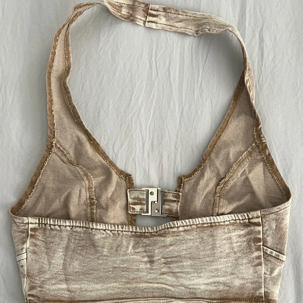 SHEIN Brown Washed Denim Halter Top - Image 2