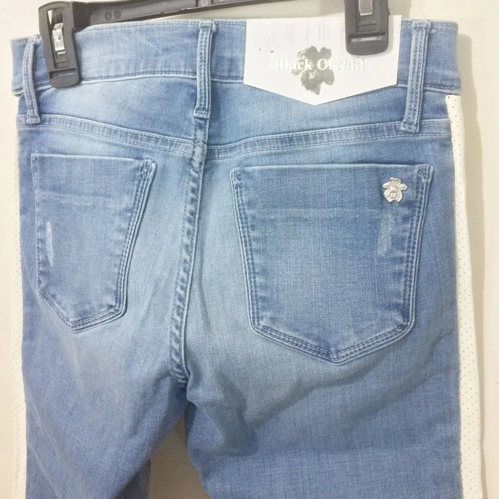 Black Orchid women's size 26 two tone POOL PARTY mesh stretch skinny jeans 26x30 - Image 5