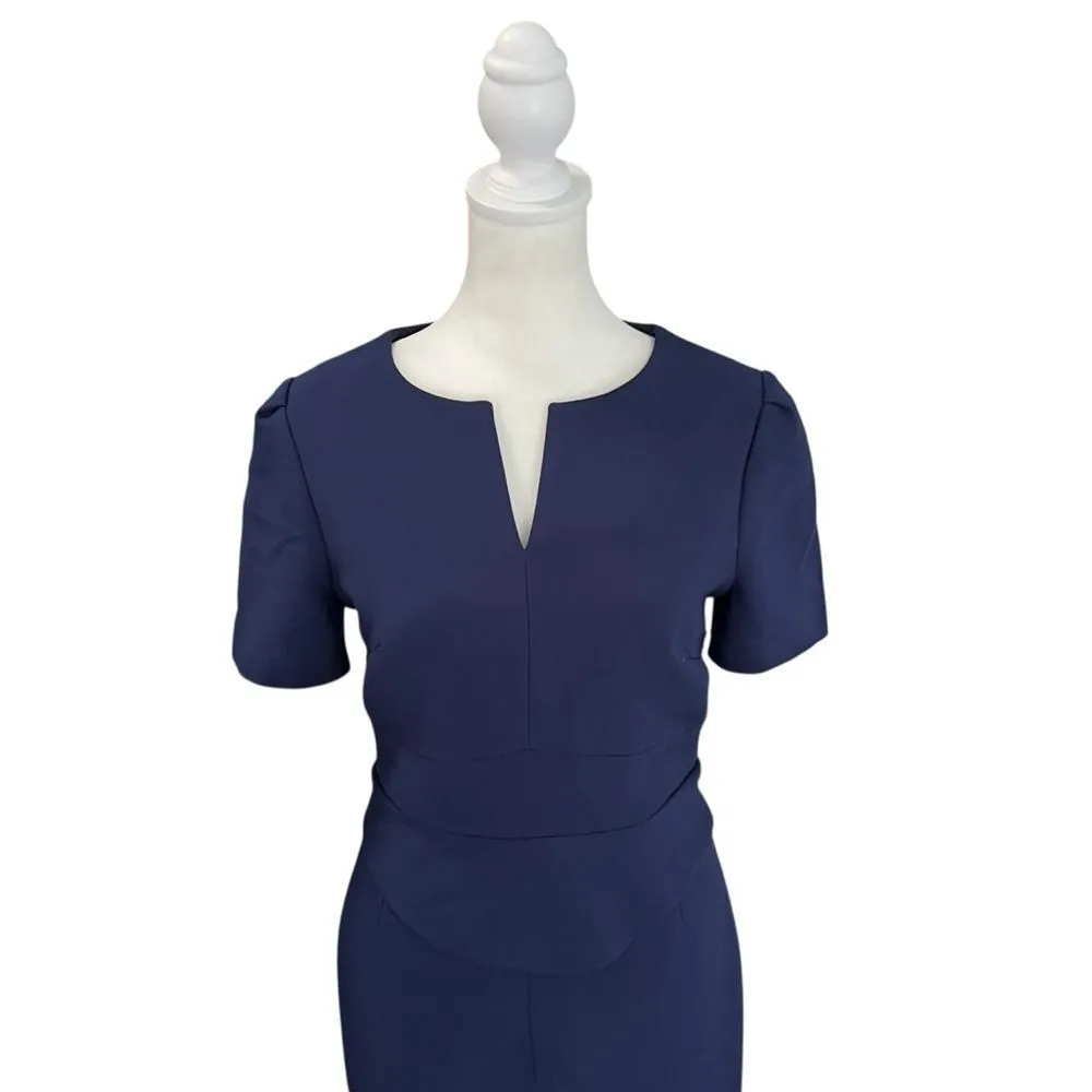 Hobbs London Navy Blue Peplum Short Sleeve V Neck Midi Dress 4 - Image 2