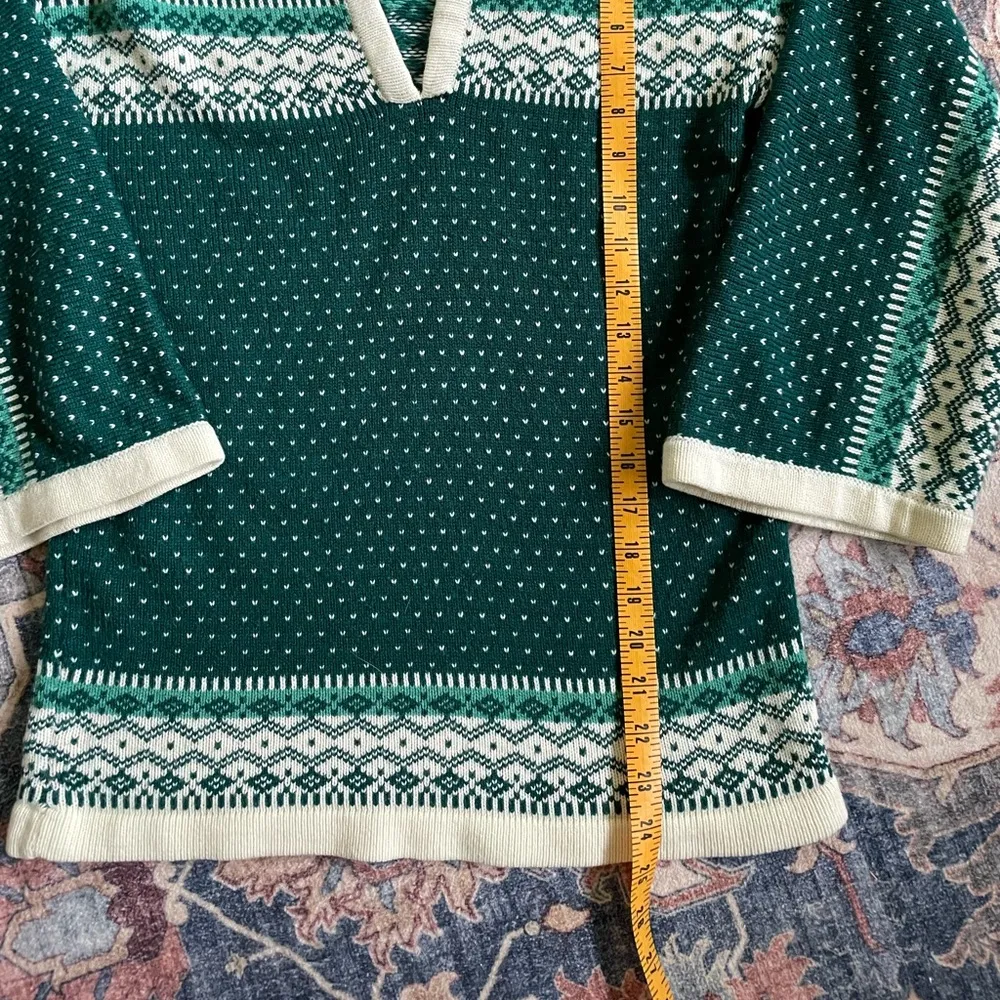 Vintage Green & Cream Acrylic Sweater V Neck Wide Sleeves Size L Fits Like M Size M - Image 8