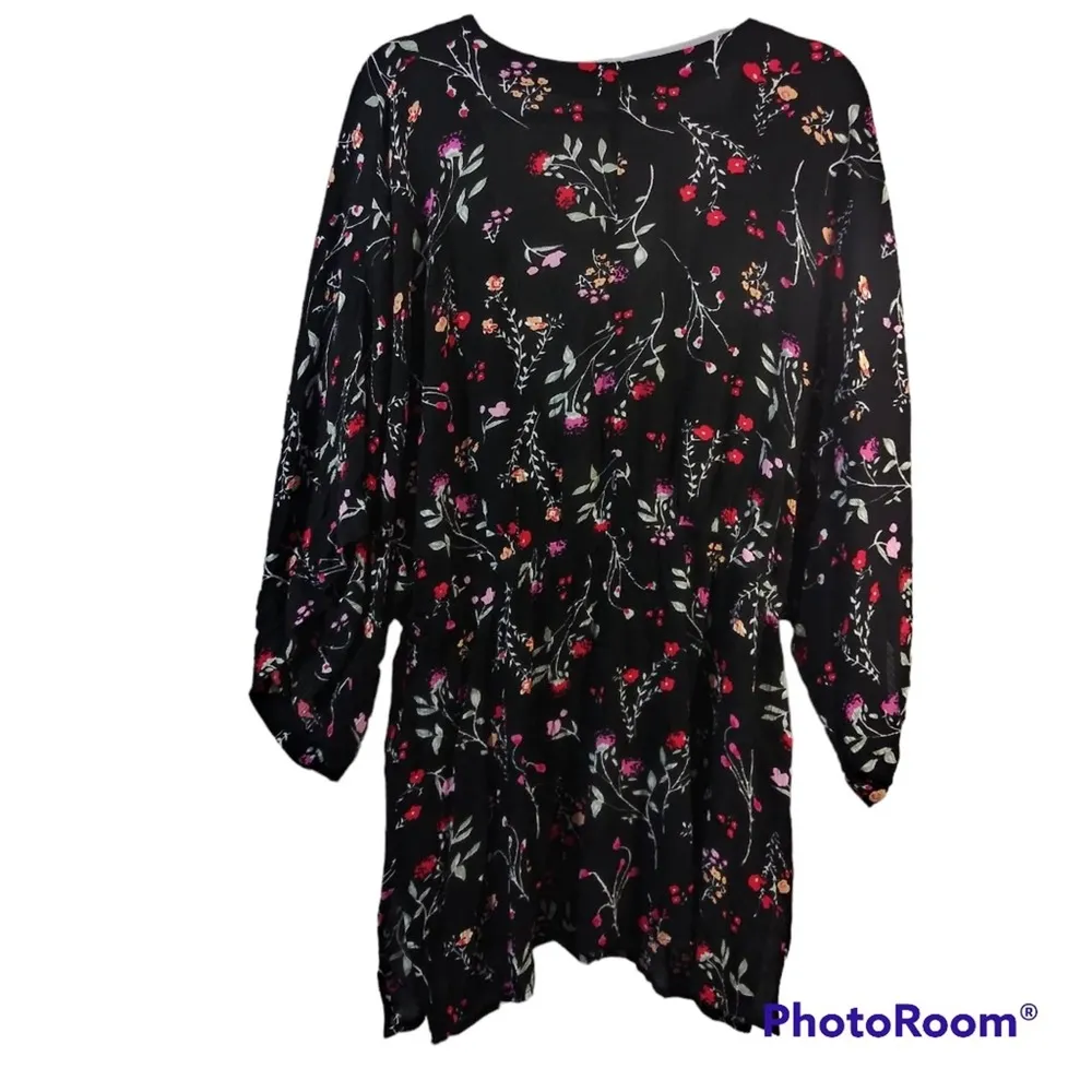 Just Fab Black Floral Boho Beachy Kimono Sleeve Cover-Up Size XXL - Image 3