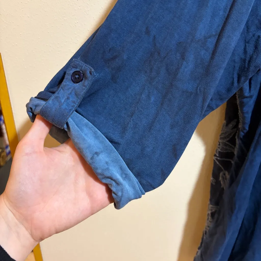 Soft Surroundings 3X Kimbra Embroidered Floral Blue Lace V Neck Roll Tab Top - Image 13