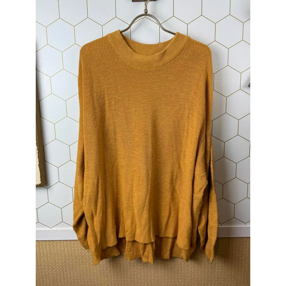 Free People Beach Mustard Oversized Tunic Crew Neck Sweater - Size - Large - Image 5