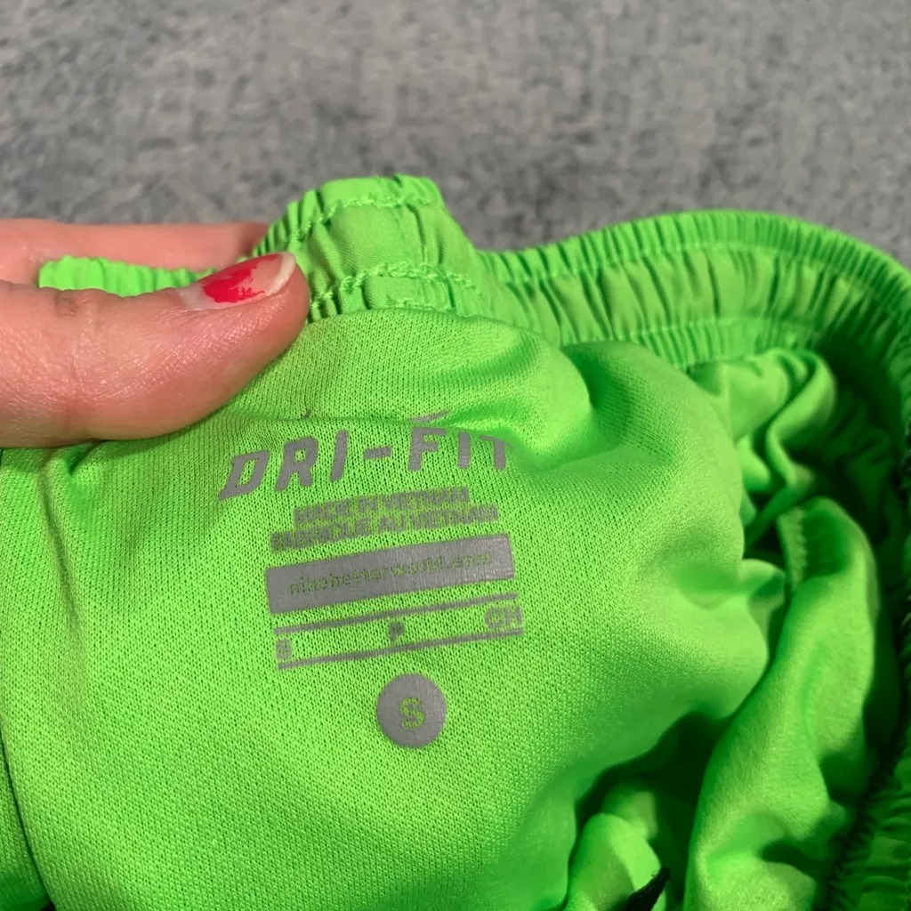 Nike Women's Neon Green Athletic Shorts - Image 4