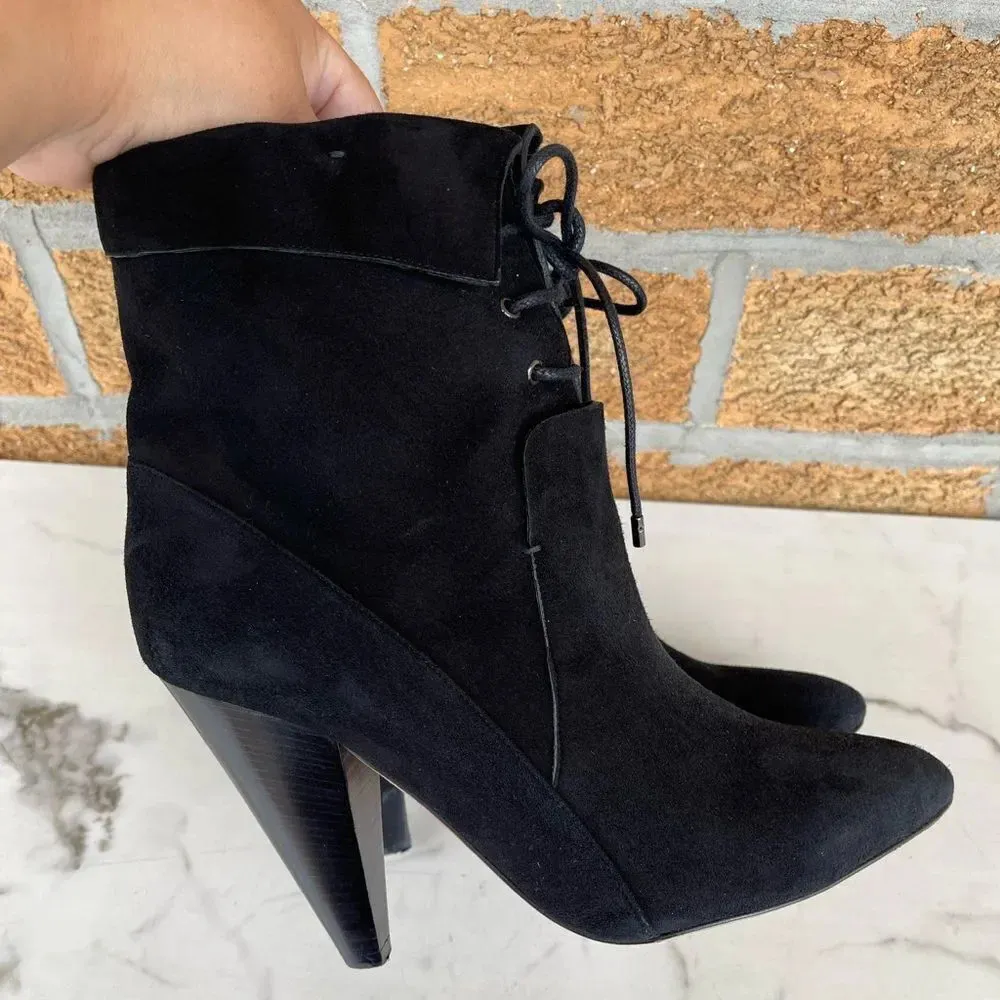 Veronica Beard "Hawthorne" Black Suede Booties 38 - Image 4