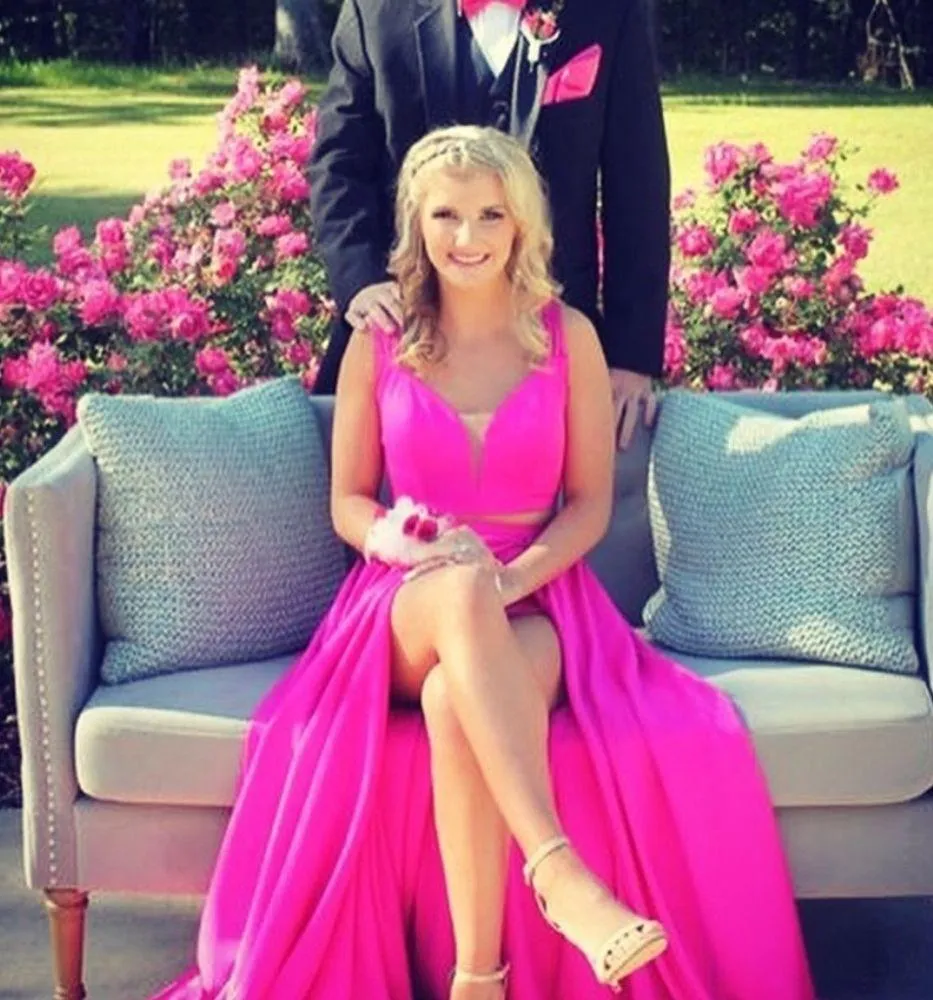 Women’s La Femme Two Crop Top Piece Peek A Boo Dress Shorts With Train Sk - Image 2