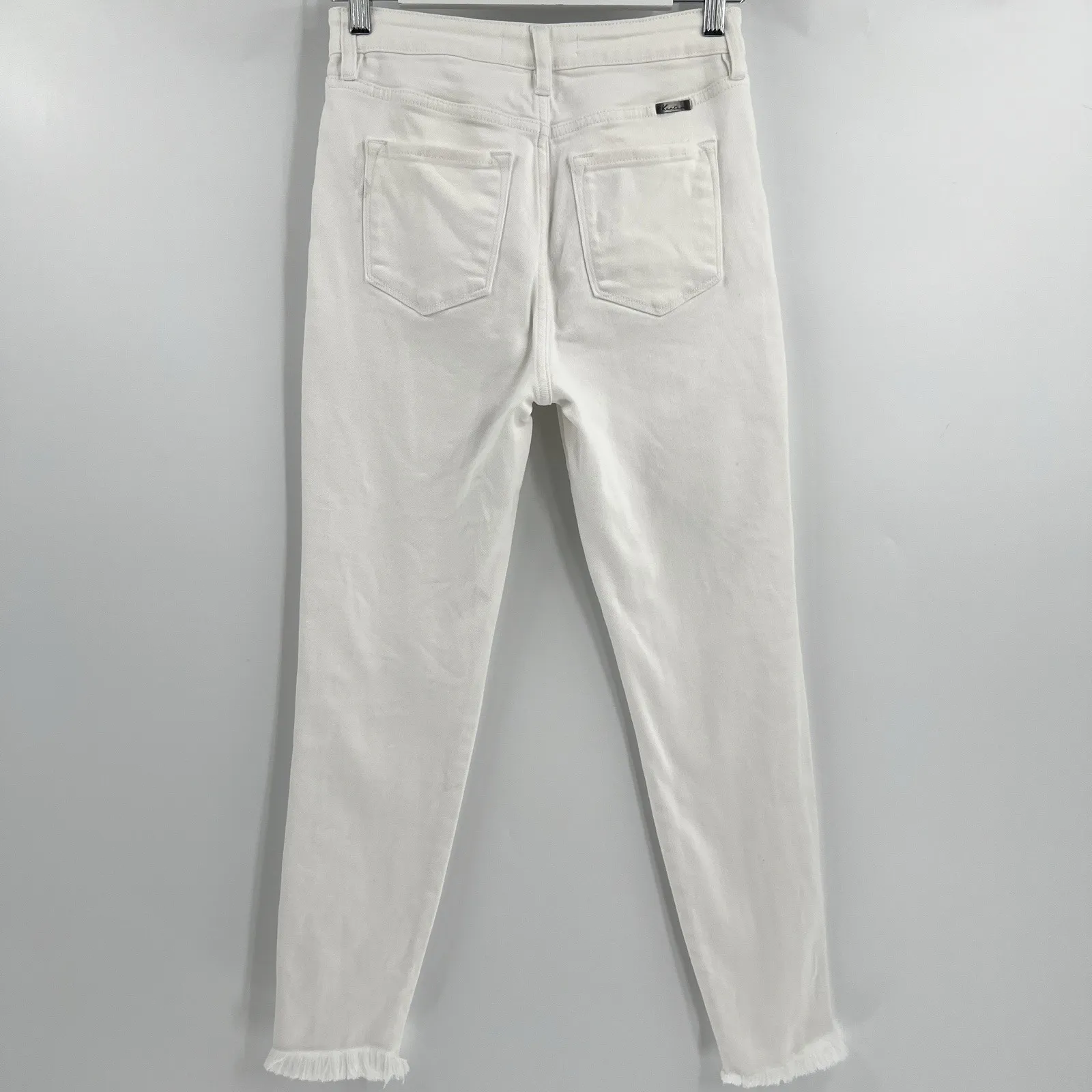 KanCan Charlie High Rise Split Hem White Skinny Jeans Raw Hem Women's Size 7/27 - Image 5