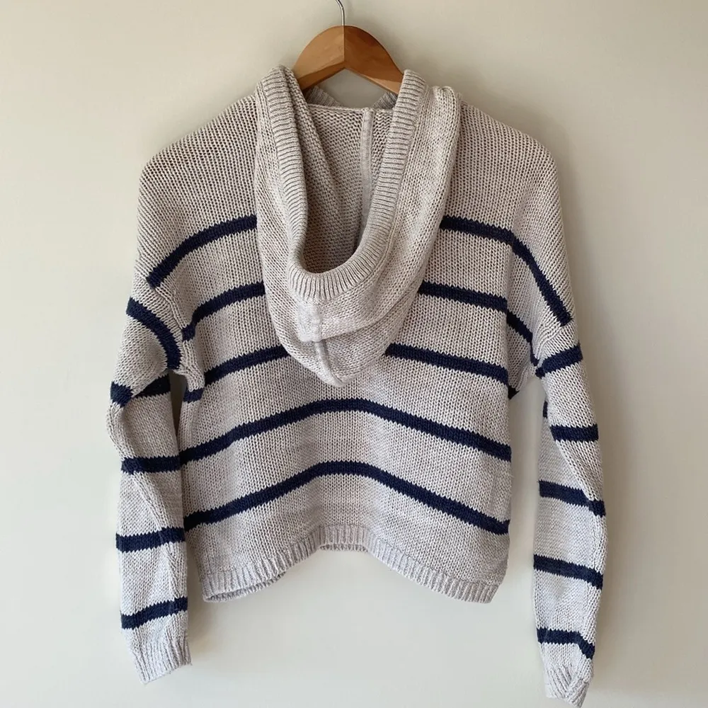 Garnet Hill Easy Linen & Organic-Cotton Beach Sweater XS cream with blue stripes - Image 2