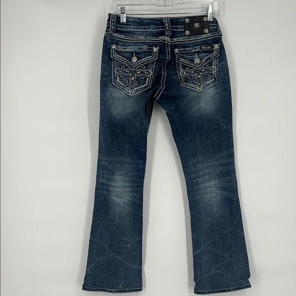 Miss Me Signature Dark Blue Flare Jeans with Embellished Pockets - Image 2