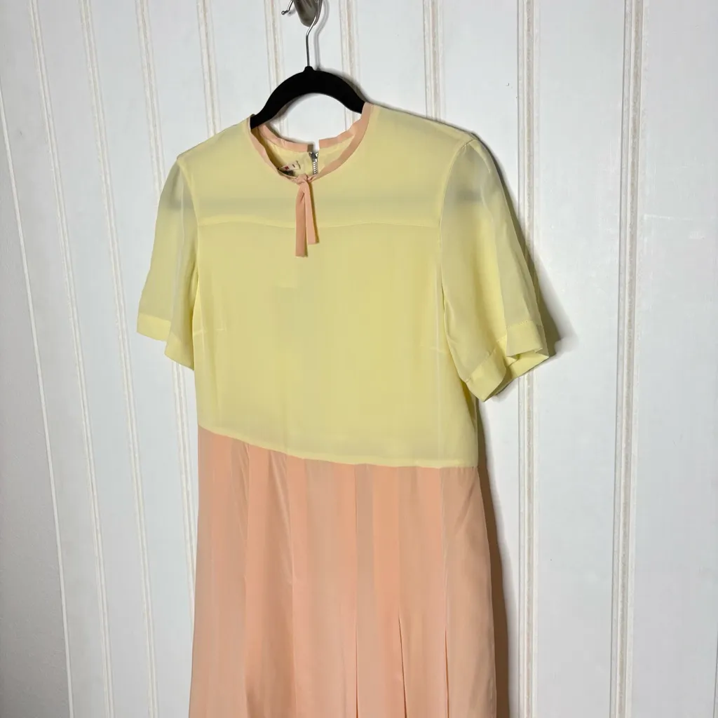 Marni 100% Silk Short Pleated Dress NEW 800 Yellow Size 12 - Image 4