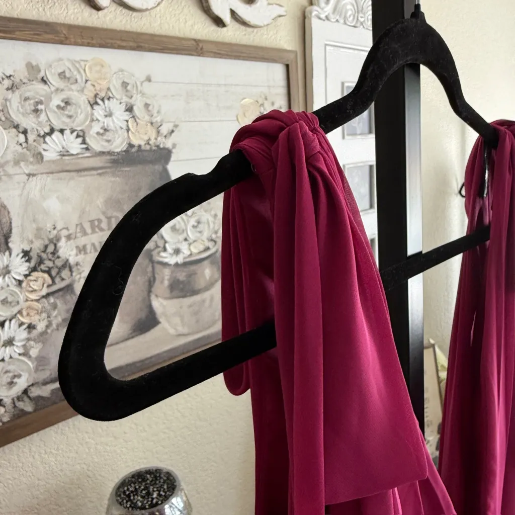 Floor Length Merlot Maxi Dress Size 16 Deep V Neck Formal Evening Gown Prom Pink - Image 11