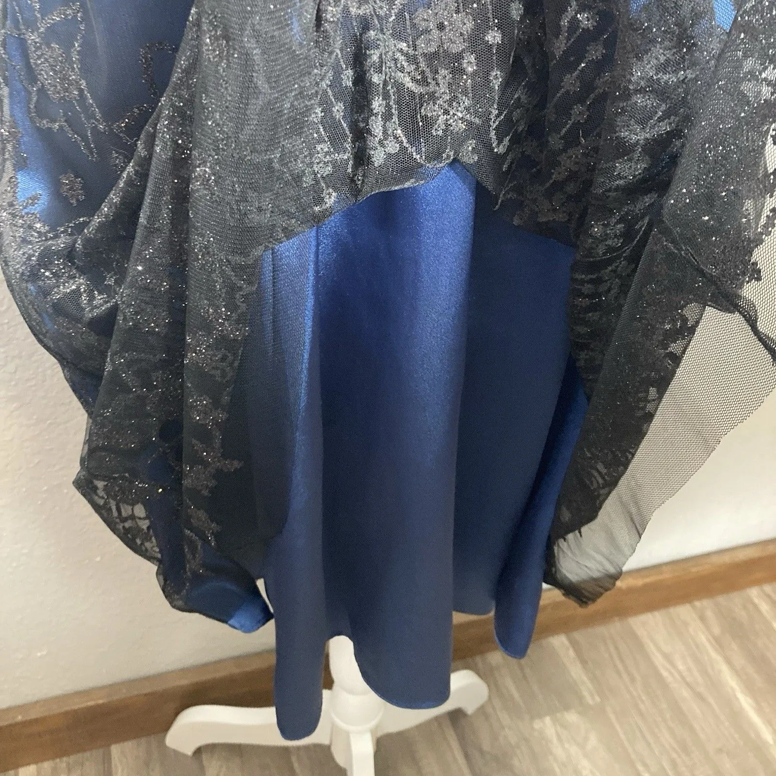 VTG Adrianna Papell Dress 8P Whimsigoth Fairy Y2K Dark Navy Blue Mesh Glitter - Image 5