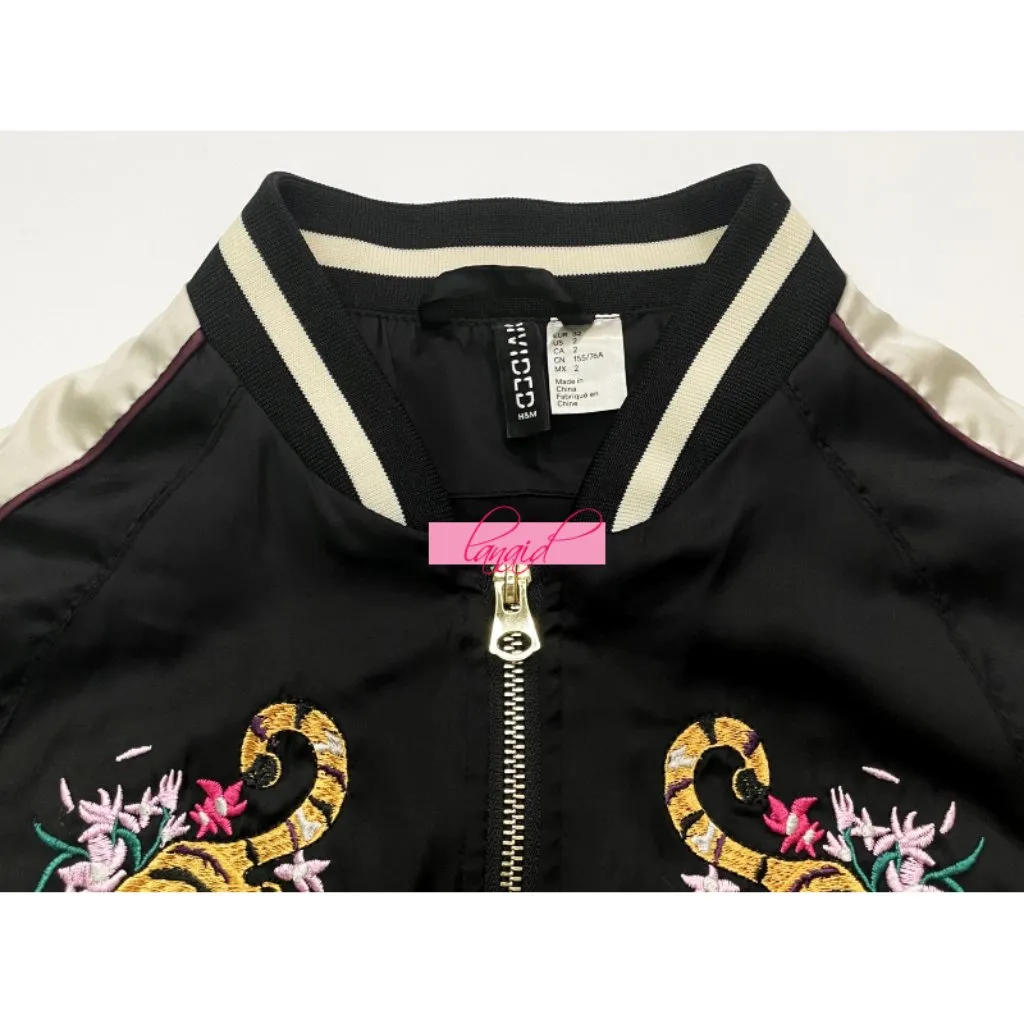 H&M Tiger-Embroidered Bomber Jacket Asian Oriental Japanese Sukajan Chinese Coat - Image 8