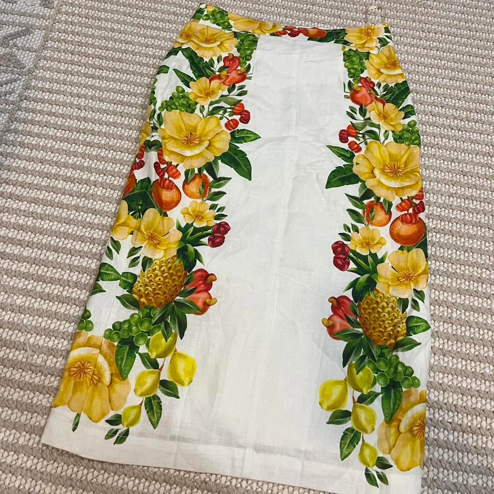 FARM Rio Off-White Picnic Flowers Euroflax Premium Linen Viscose Midi Skirt - Image 5