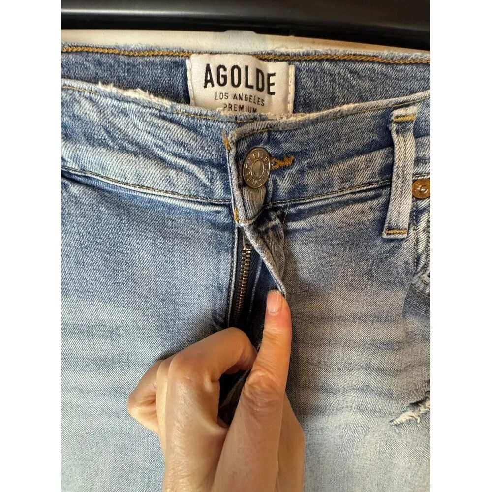Agolde Jeans Women 29 Blue Light Wash Sophie Cropped Chewed Hem Distressed Retro - Image 9