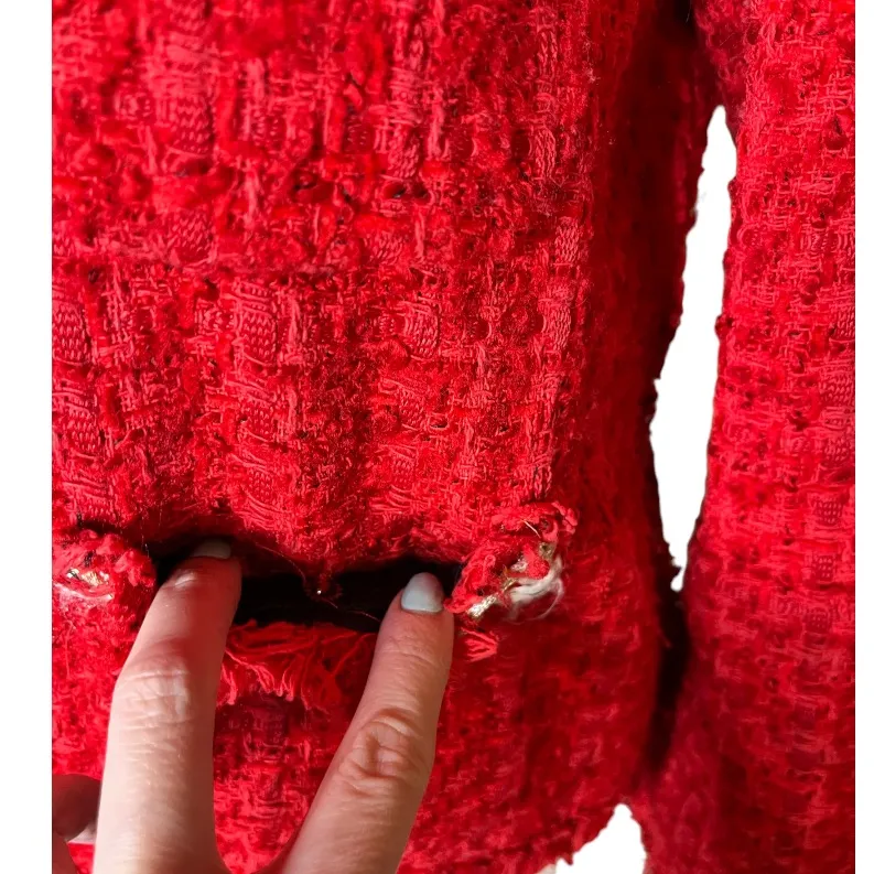 Zara Woman Red Tweed Bouclé Blazer Jacket,Parisian Chic, Statement Piece M - Image 5