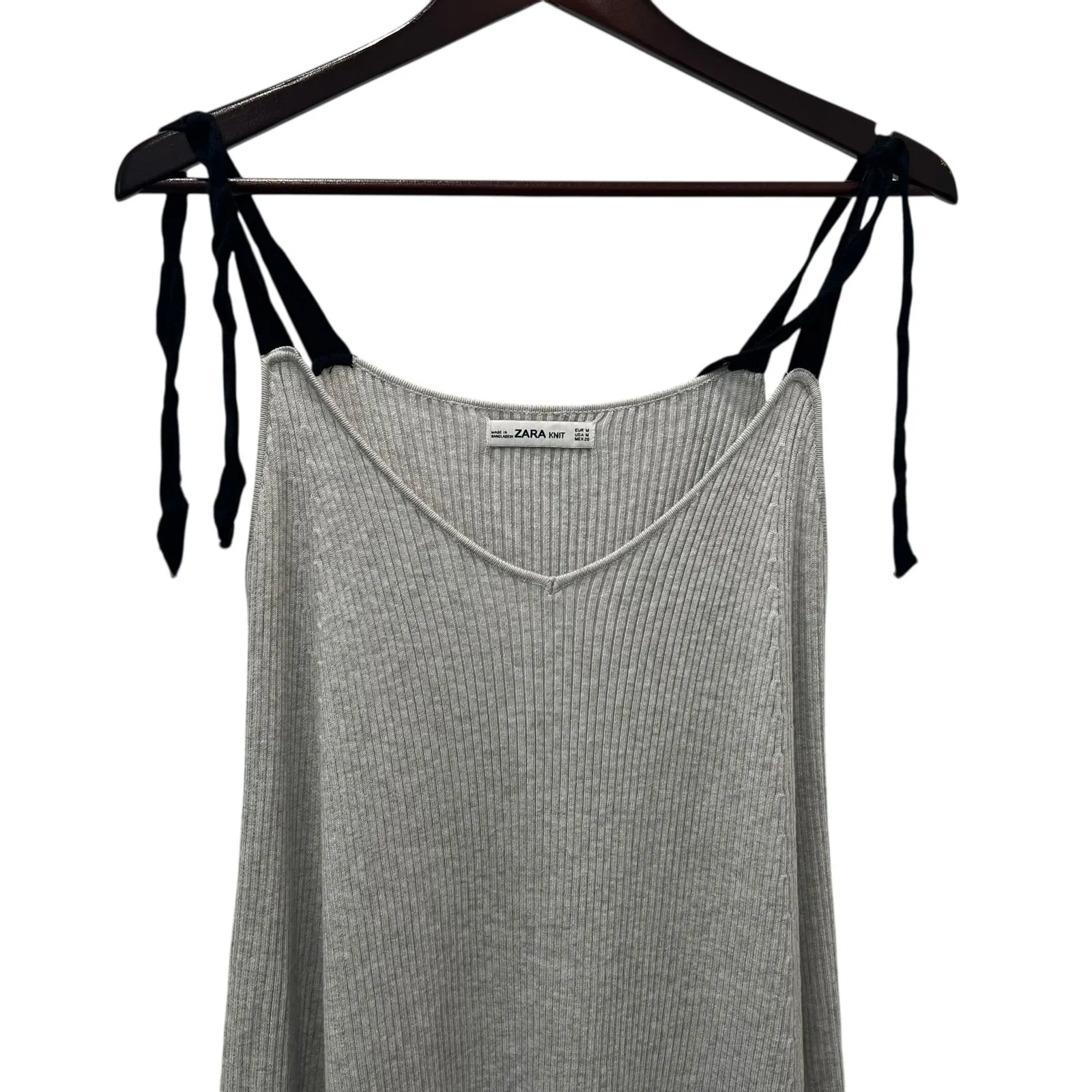 Zara Gray Ribbed Knit Dress V Neck Size Medium - Image 2