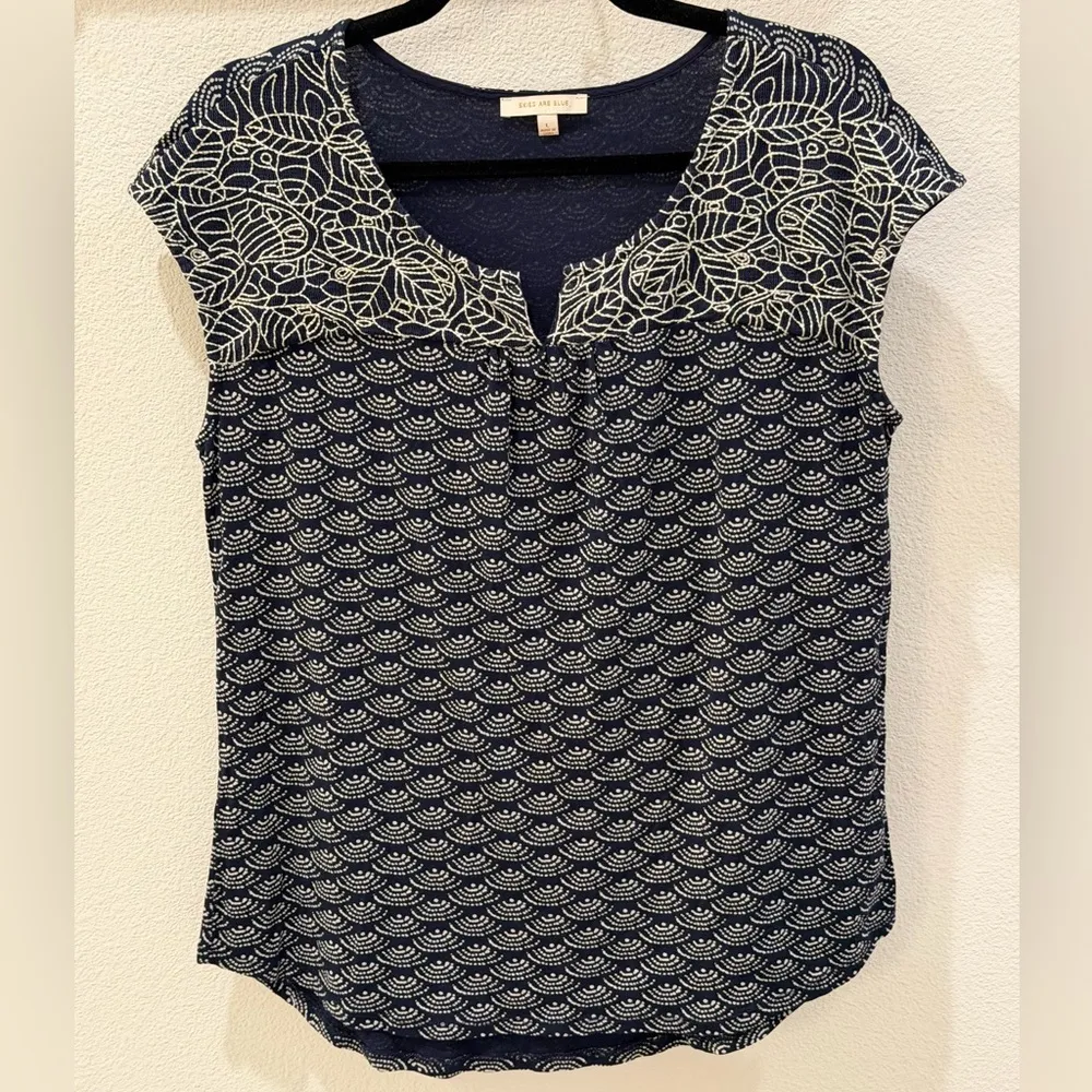 SKIES ARE BLUE Delila Embroidered Neckline Knit Top size large - Image 9