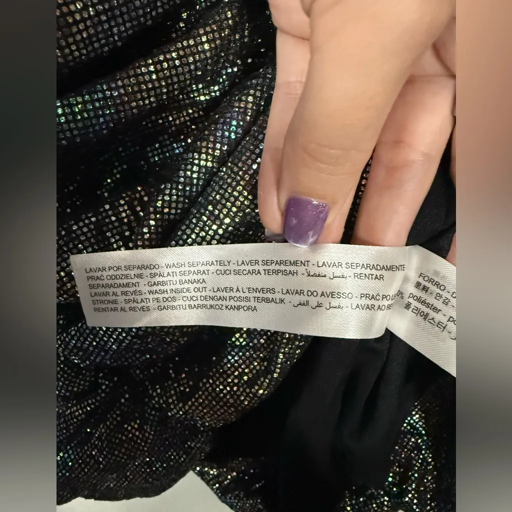 Zara Black Rainbow Metallic Cross Neck Halter Ruched Mini Dress XS - Image 15