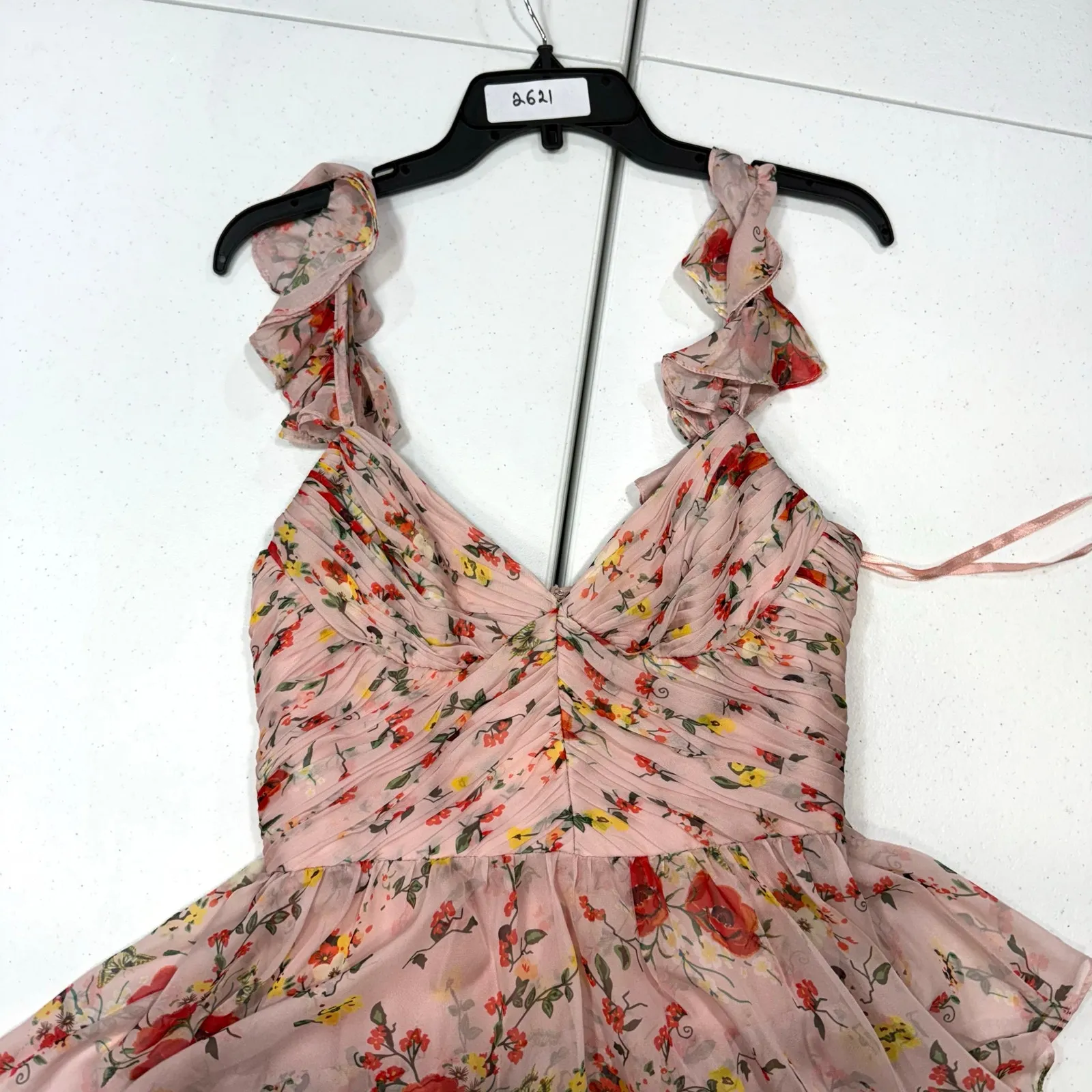 leena for Mac Duggal Pink Ruffled Floral Gown maxi dress size 8 - Image 3