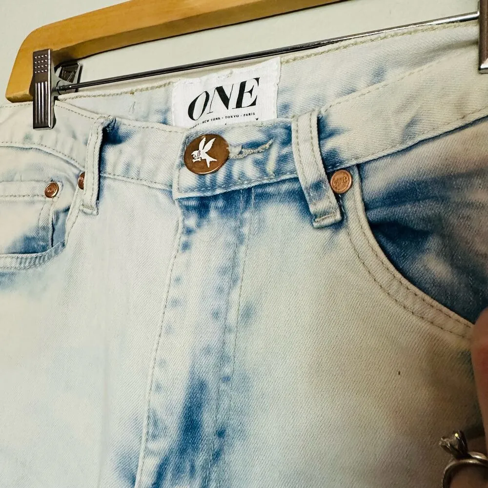 ONE TEASPOON Ultra Light Wash Low Waist Drop Crotch Skinny Leg Jeans Size 22 - Image 4