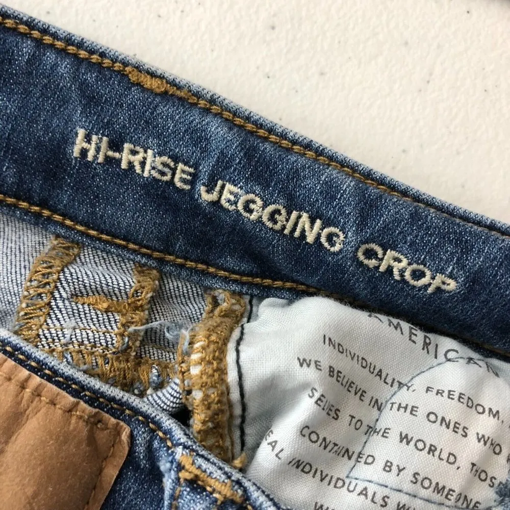 American Eagle Womens Jeans Hi-Rise Jegging Crop Distressed Raw Hem Stretch 2 - Image 4