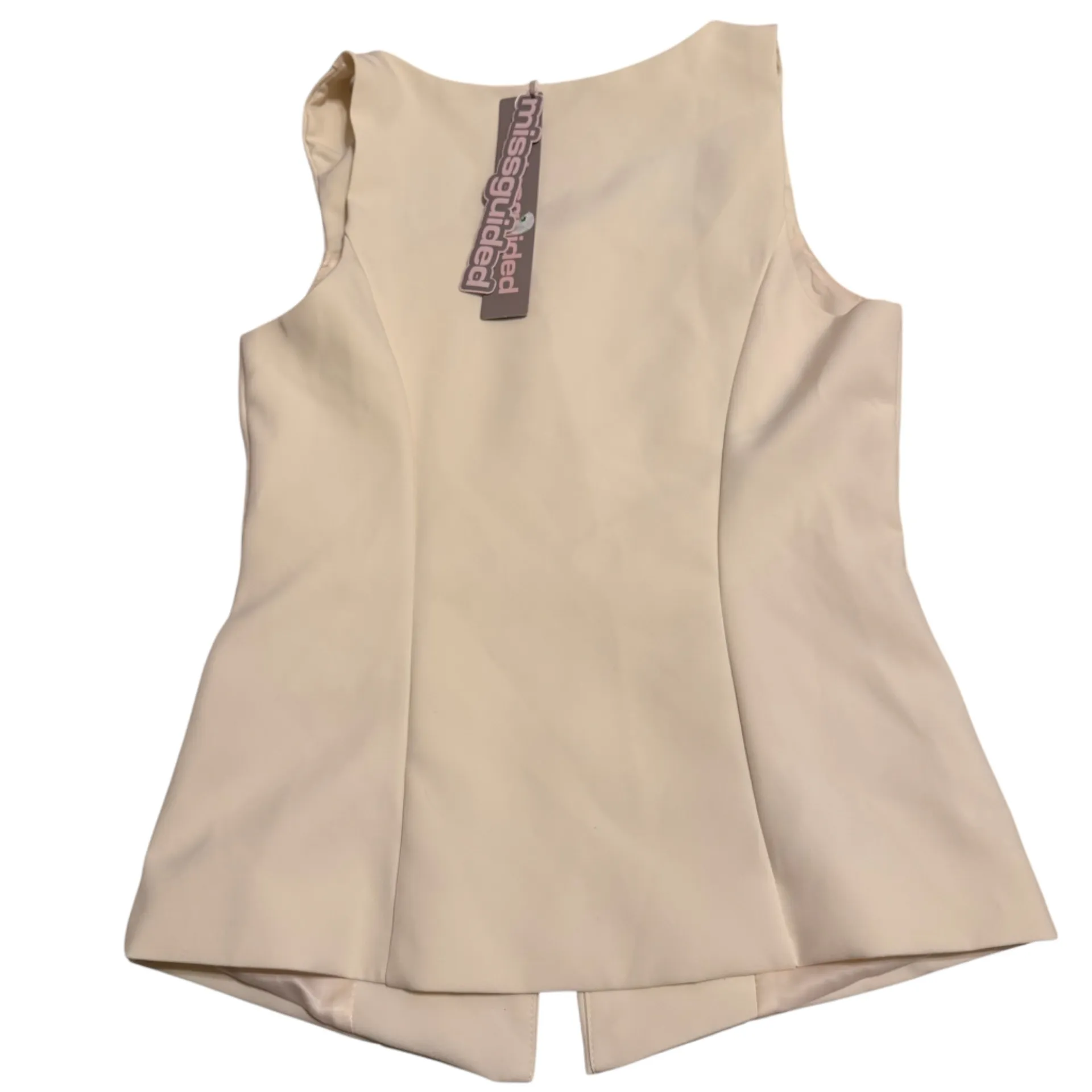 Misguided Size S Sleeveless Vest & Mini Skirt 2PC Set Cream Beige Preppy NWT - Image 4