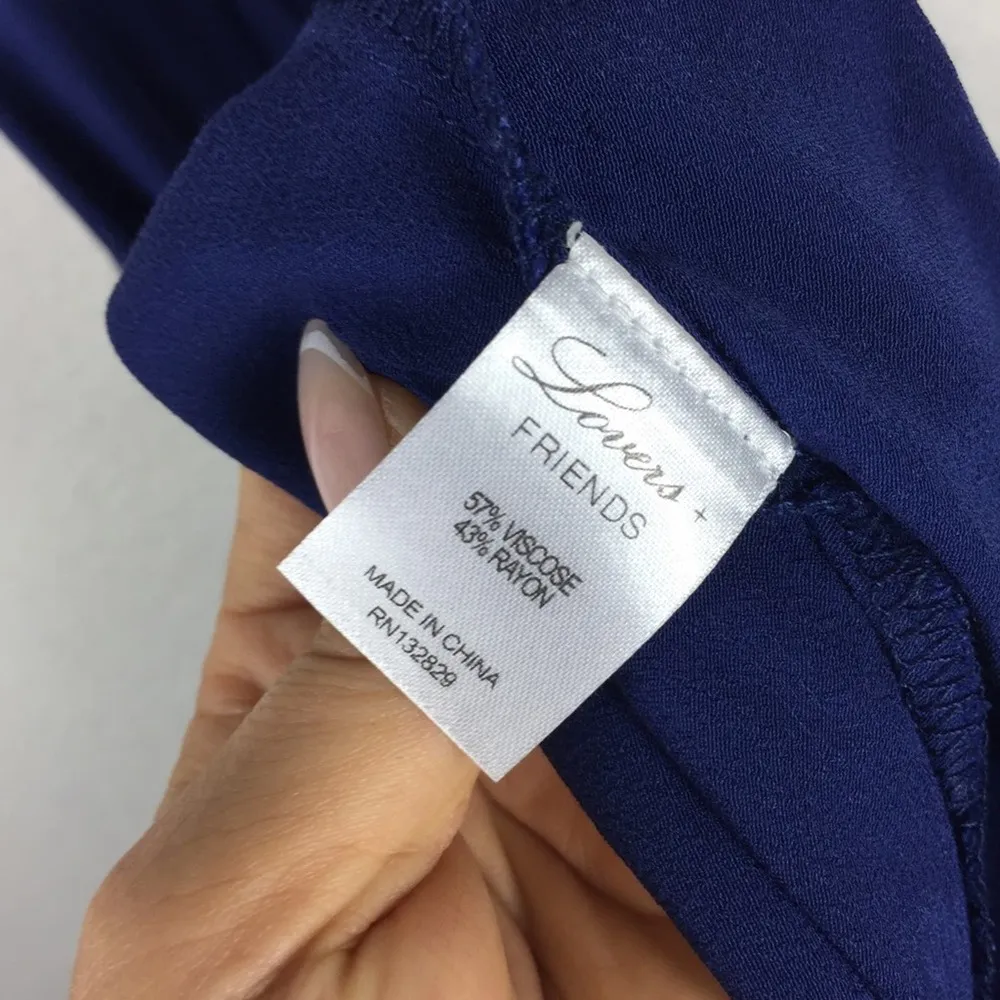 Lovers + Friends Slip Maxi Dress Medium Sheer Bliss Navy Lace Low Back Wedding - Image 7