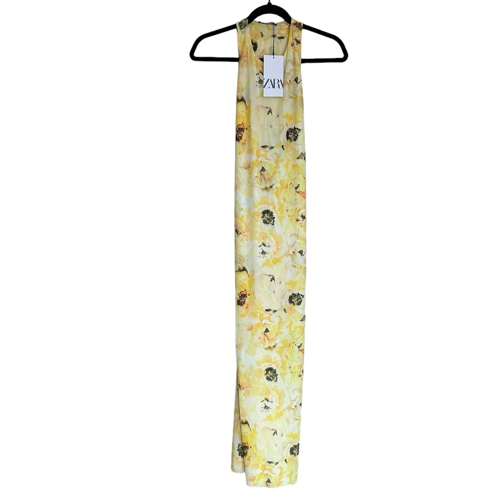 NWT ZARA BOGGERS FAV TULLE FLORA RUCHED MIDI / MAXI DRESS YELLOW SMALL - Image 7