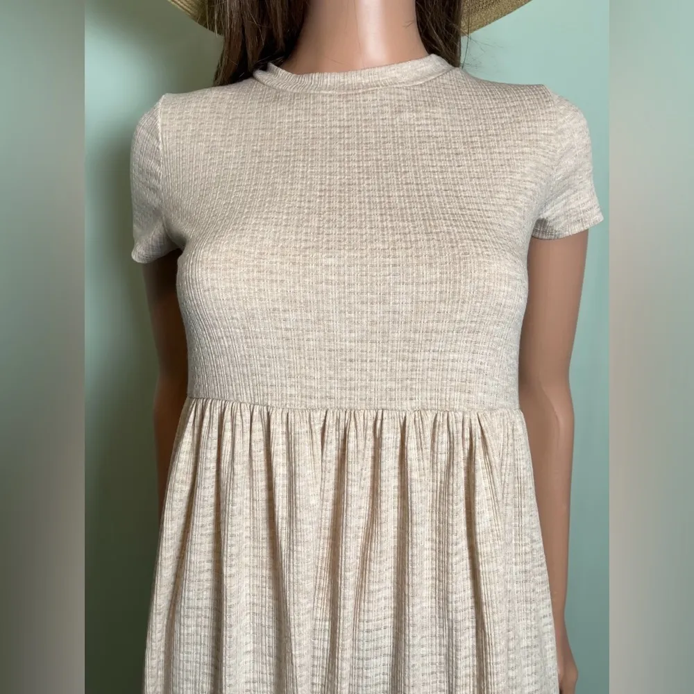 See You Monday - Baby Doll T-Shirt Dress - Tan/Cream - Image 9