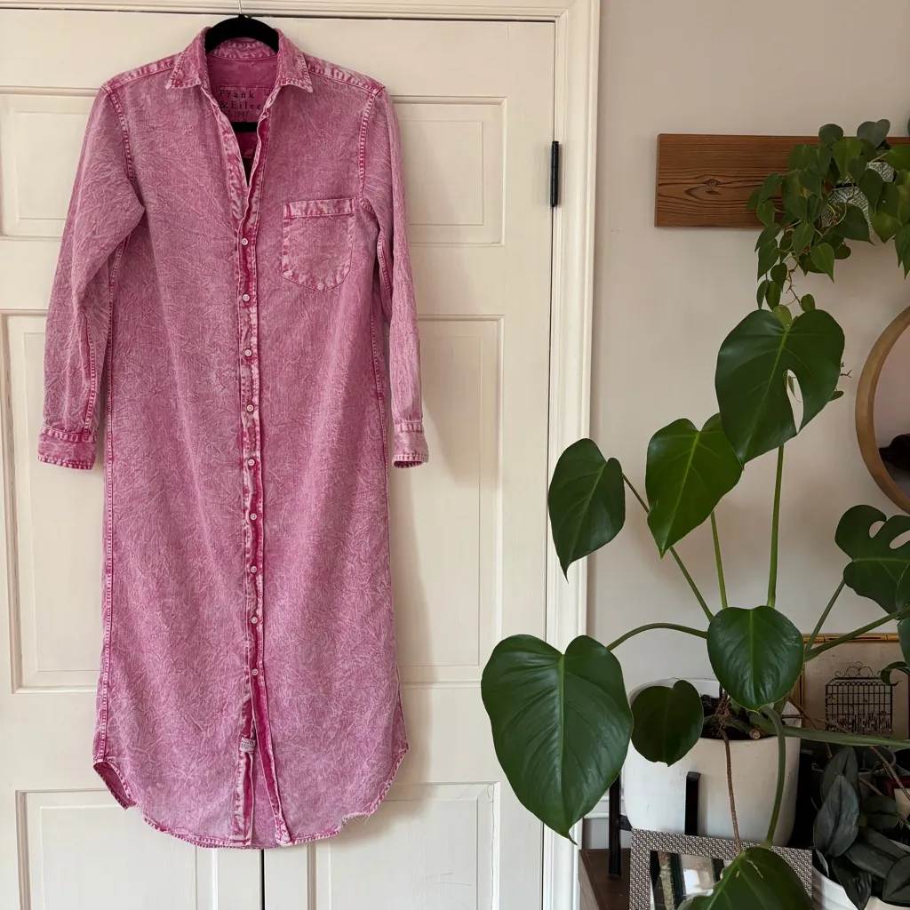 FRANK & EILEEN Size XS Pink Mineral Wash Denim Cotton Rory Maxi Shirt Dress - Image 3