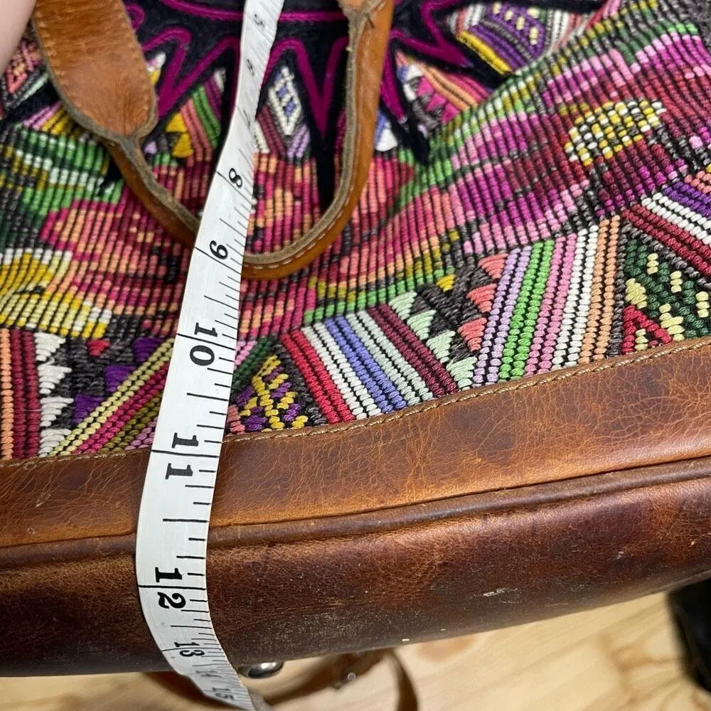 Nena & Co OOAC Weekender Bag Leather /Textile Purse Slouch Tote Travel Guatemala Brown - Image 9