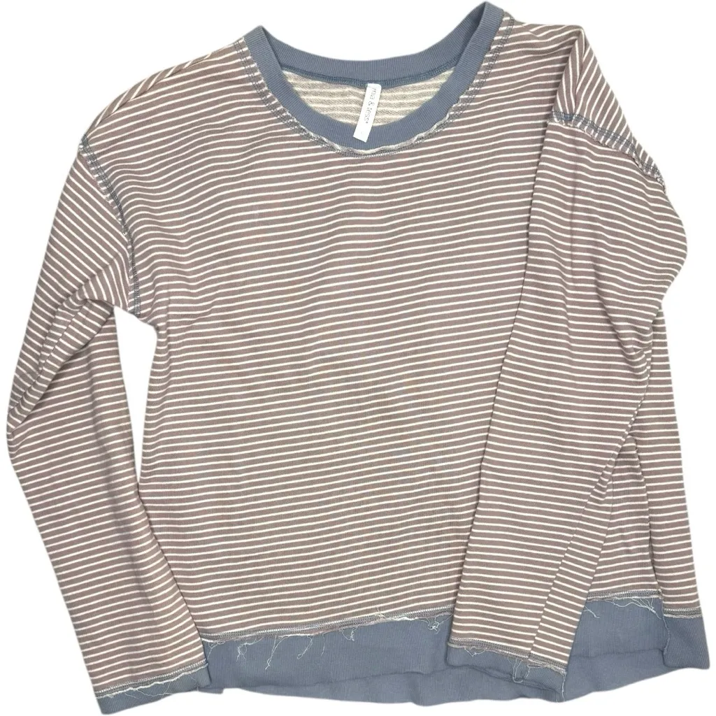 Mia & Tess Collegiate Crewneck Striped long sleeve knit sweatshirt jersey Large Purple - Image 4