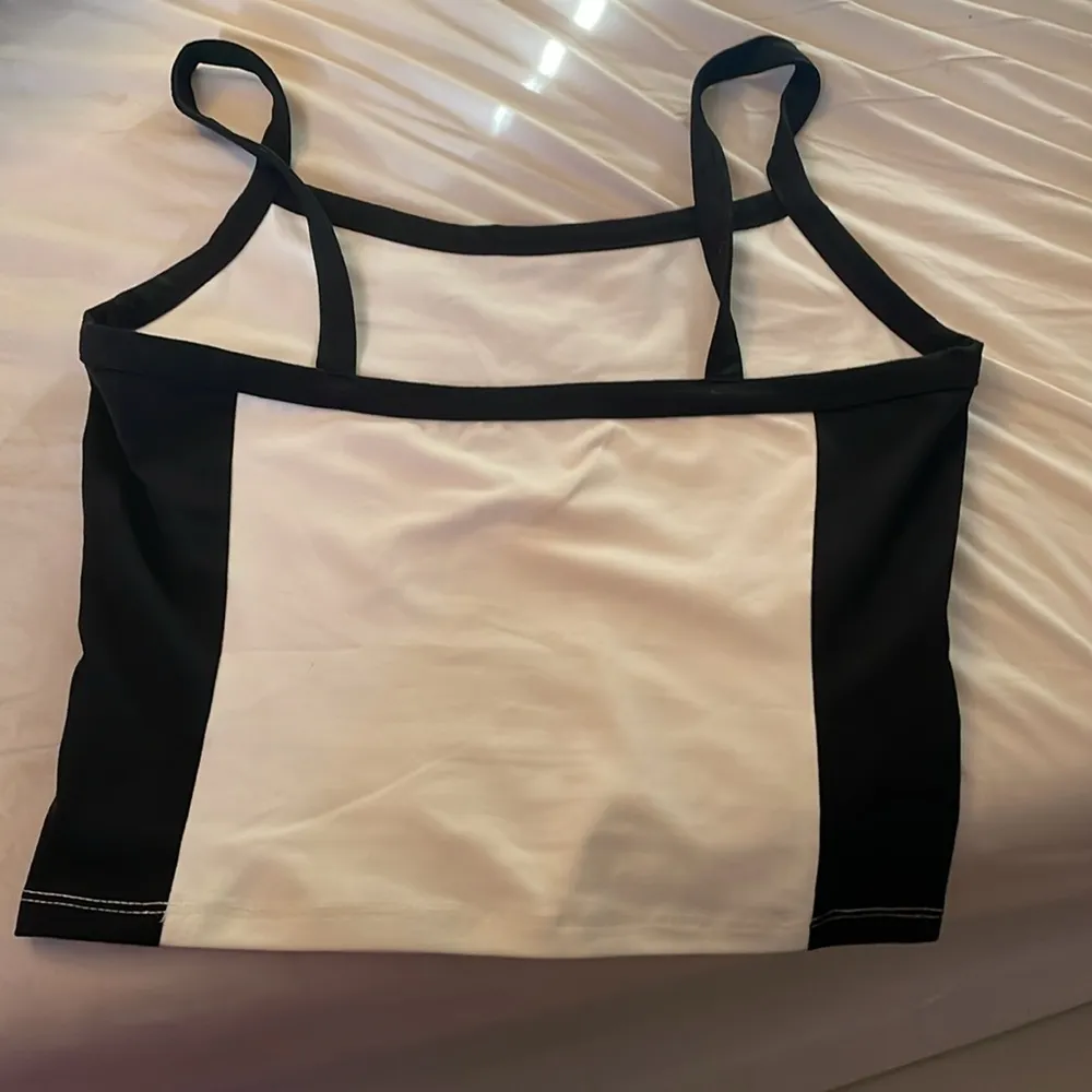 Cutest Simple White and Black Cami Crop Tank Top - Image 3