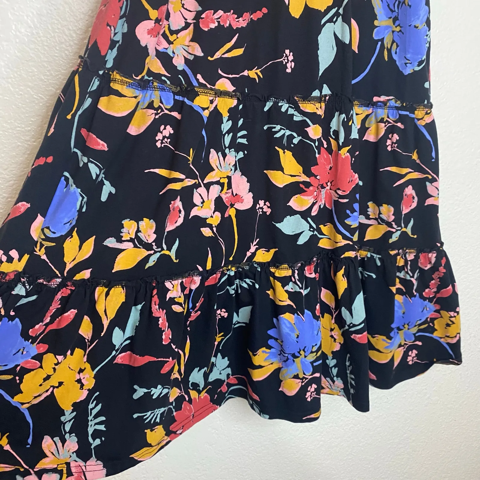 Pact Organic Cotton Black Floral Midi Skirt Boho Size XS - Image 2