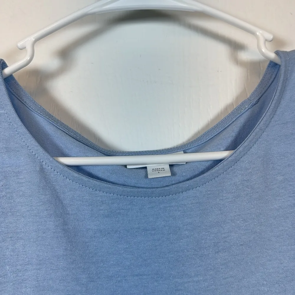 J Jill Love Linen Blend Lagenlook Blue Twisted Sleeve S/S Blouse Size Large EUC - Image 5