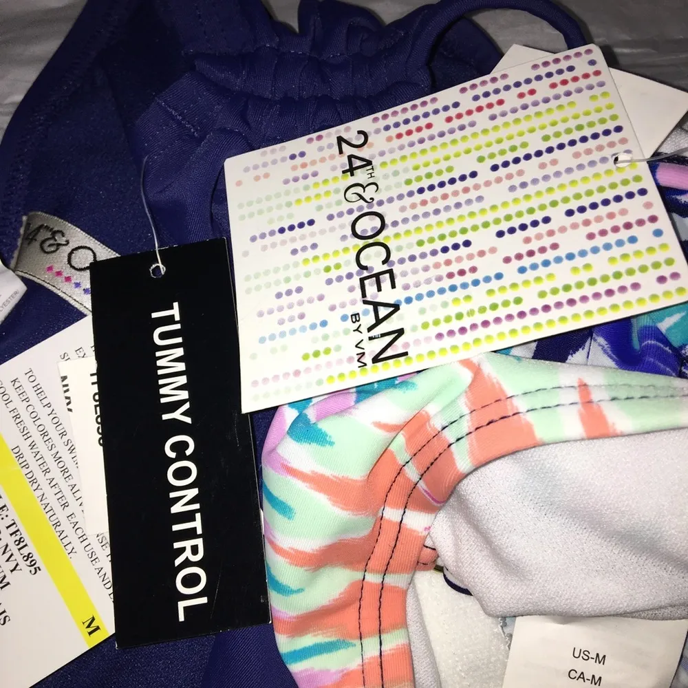 2pcs Set 24th&Ocean Tankini Swim Top Bikini Bottom Blue Size M - Image 10