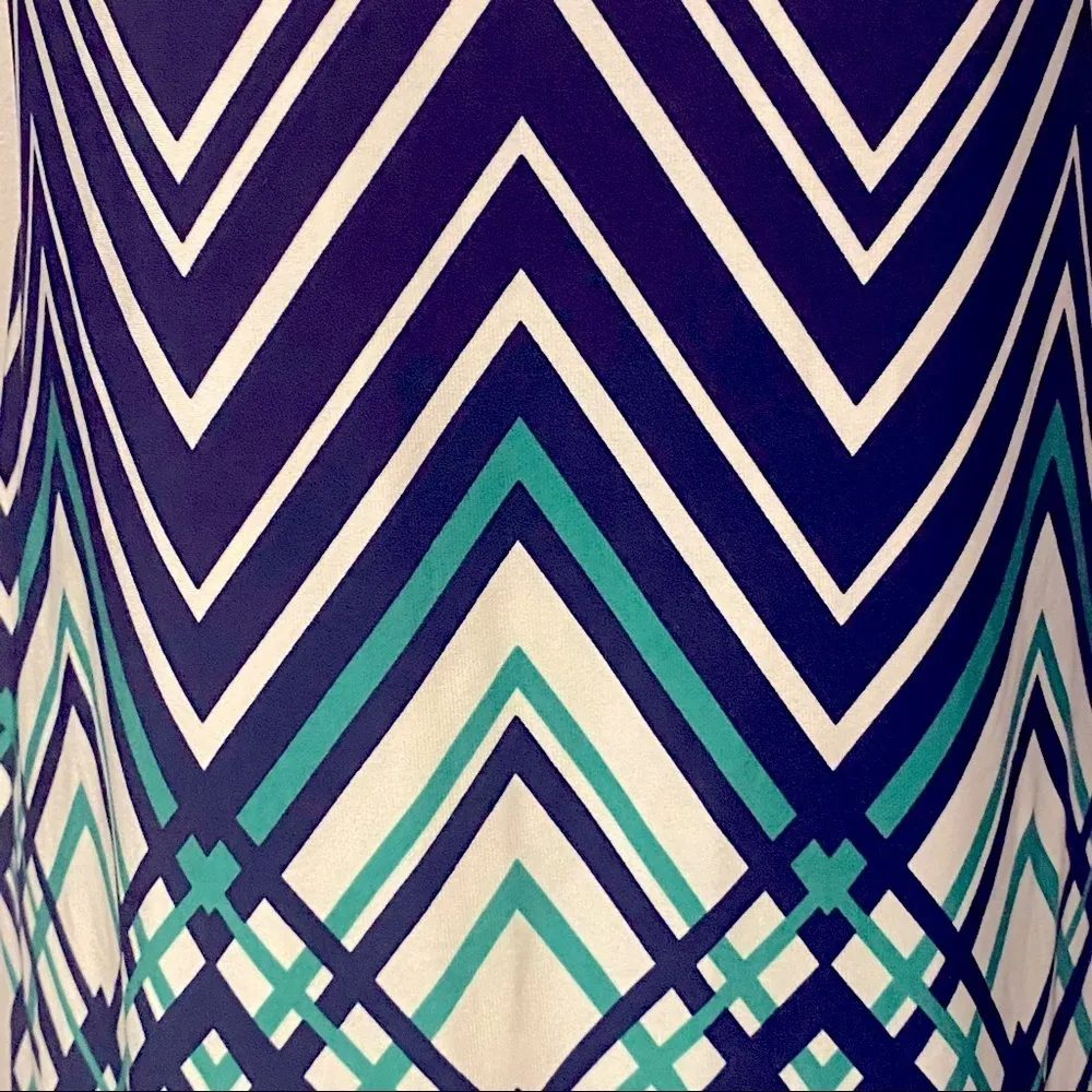 Eliza‎ J Navy Green White Zig Zag Dress Zipper Back NWT Size 2P EJ6P0282 - Image 4