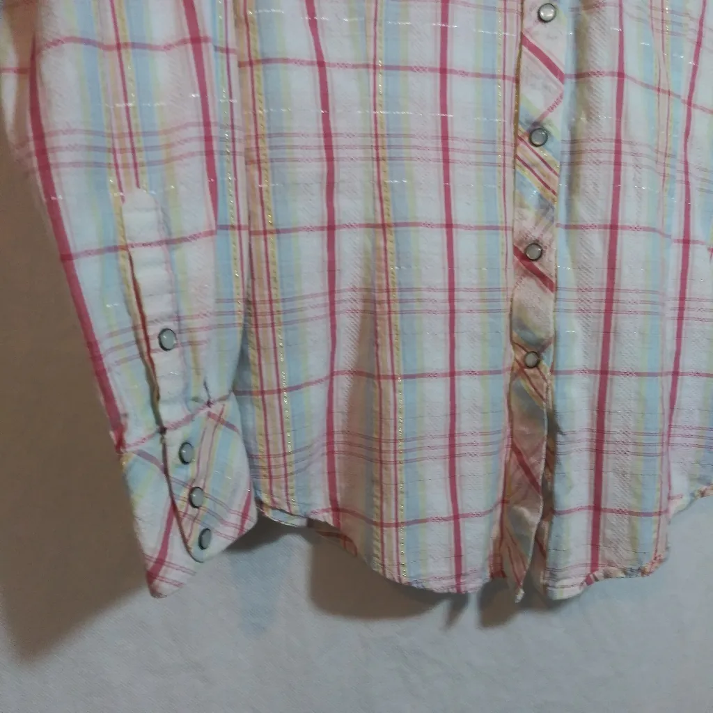 Ariat Plaid Western Pearl Snap Button Up Shirt Workwear Rodeo Womens Size L - Image 3