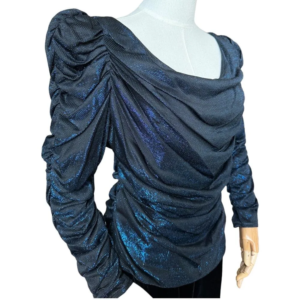 Vintage Samir 70’s blue metallic Lurex & black velvet dress size medium - Image 9