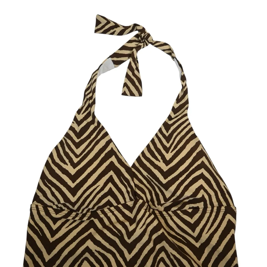 Talbots Women's Aqua Club Halter Keyhole One Piece Swimsuit Brown Tan Zebra - Image 3
